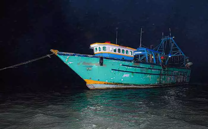 Navy seizes Indian fishing trawler with nine fishermen for illegal fishing in Sri Lankan waters