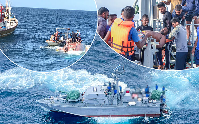 ඡායාරූපය- ගාල්ල මුහුදු ප්‍රදේශයේ අනතුරට පත් ධීවර යාත්‍රාවේ සිටි ධීවරයින් 02 ක් නාවික හමුදාව නිරුපද්‍රිතව බේරාගනියි.